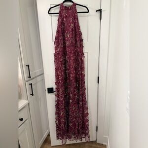NWT ARULA Burgundy Dress with Gold Floral Details